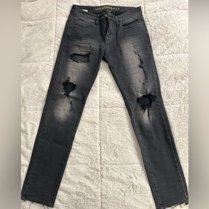AE black charcoal distressed men’s jeans